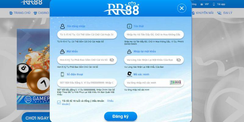 Đăng ký tài khoản game tại rr88